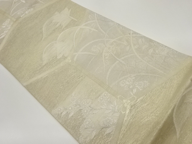 JAPANESE FUKURO OBI FOR SUMMER / WOVEN FLORAL PLANTS